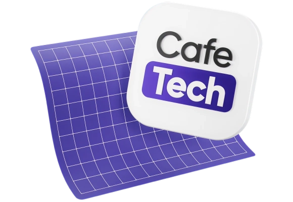 Логотип CafeTech на фоне чертежа